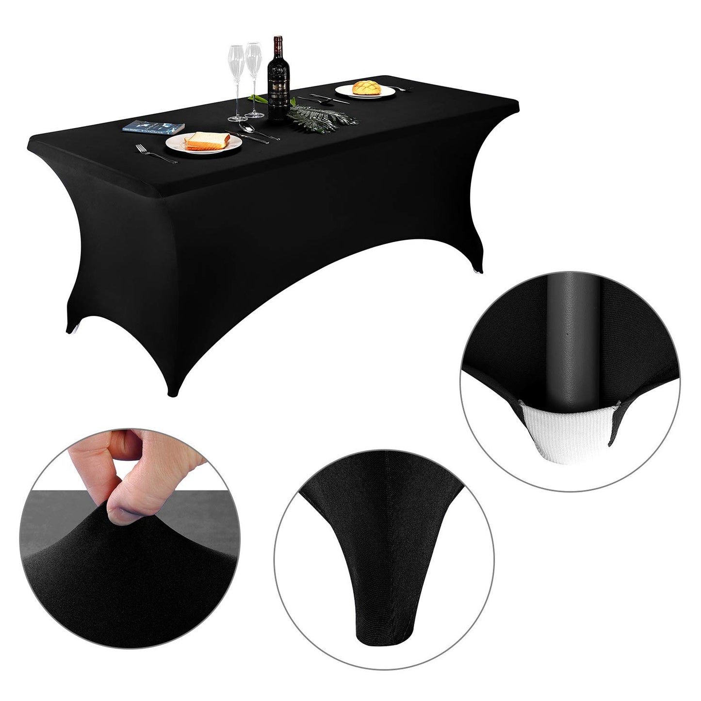 LZY Spandex Fitted Stretch Table Cover for 6 ft or 4ft or 8ft Folding Table, Rectangular Cocktail Tablecloth, Perfect for Party or Banquet (6FT Black)