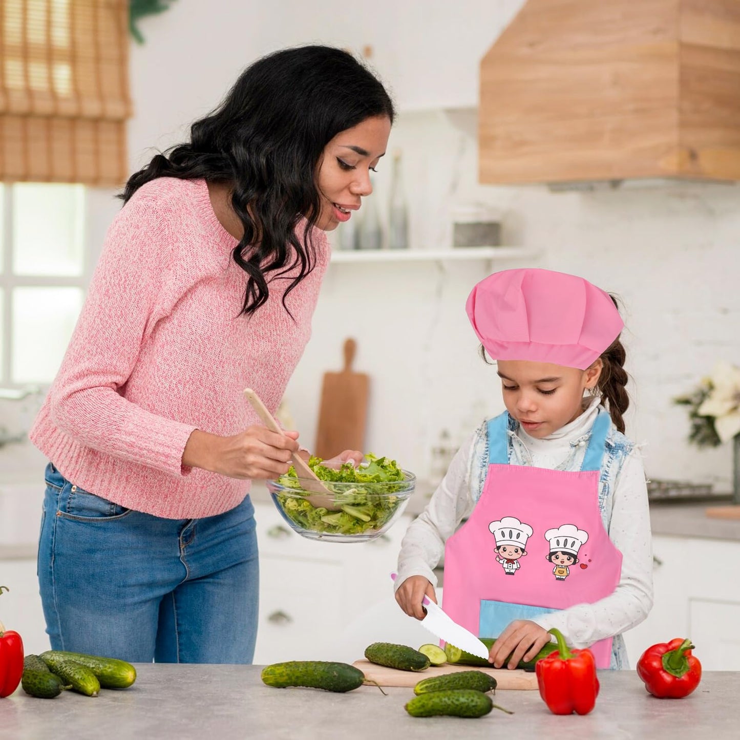 20 PCS Toddler Kitchen Knife Baking Tools Set, Pink Kid Safe Knives for Cutting with Cutting Board