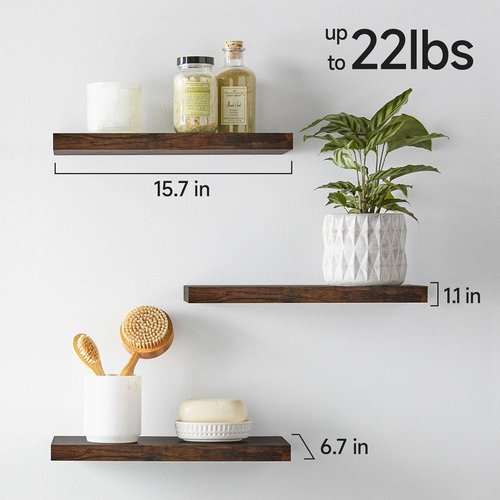 BAYKA Floating Bathroom Shelves - Rustic Wood Over Toilet Decor | Set of 3, Farmhouse Style, Rustic Brown