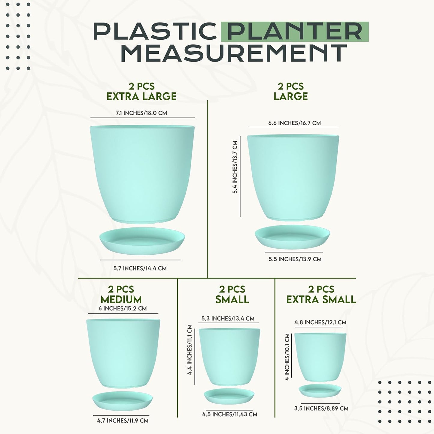 Utopia Home - Indoor Plant Pots with Drainage - 7 to 4.8 Inches Aqua Plastic Planters (Pack of 10)