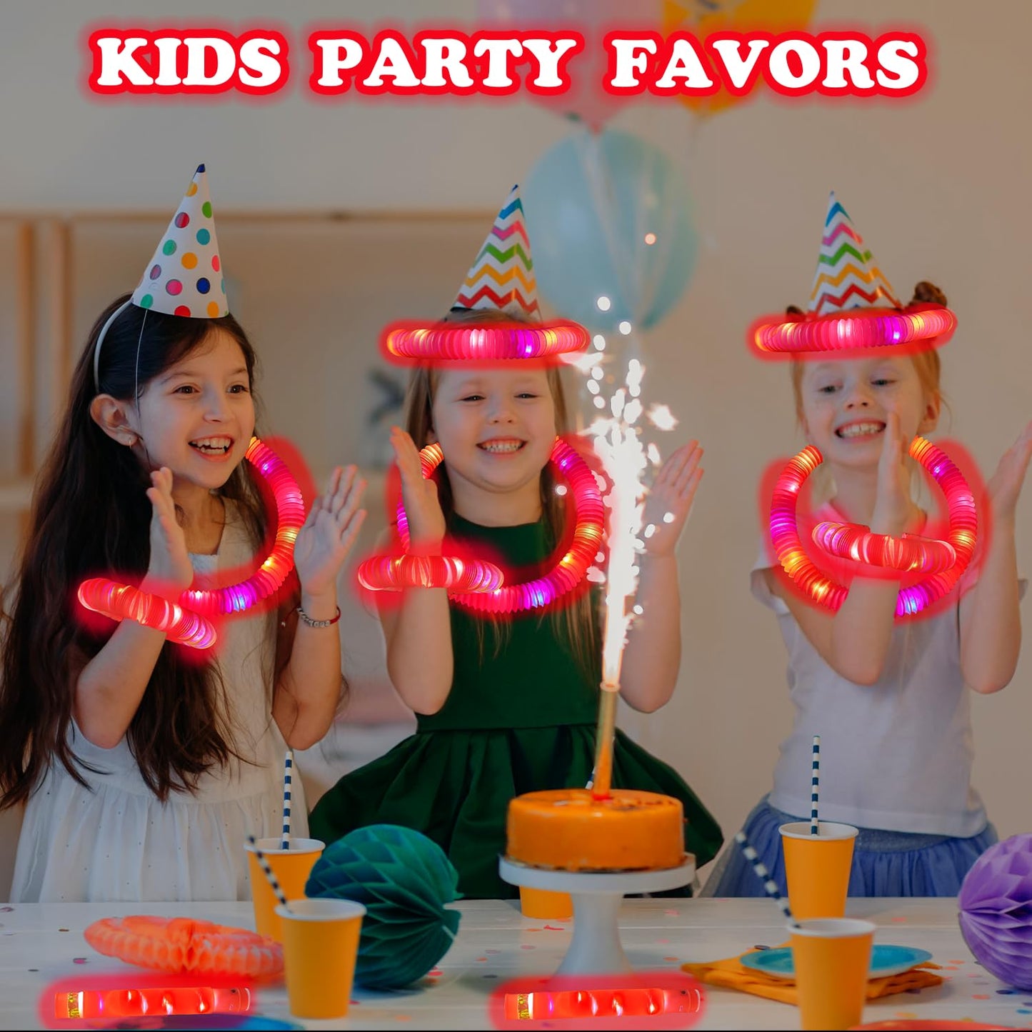 12-24 PCS Red Graduation Glow Sticks Pop Tubes,Light Up Bracelets Necklaces,Glow Party Favors for Kids Graduation Party,Kindergarten Preschool End of School Year Goodie Bag Stuffers Classroom Prizes