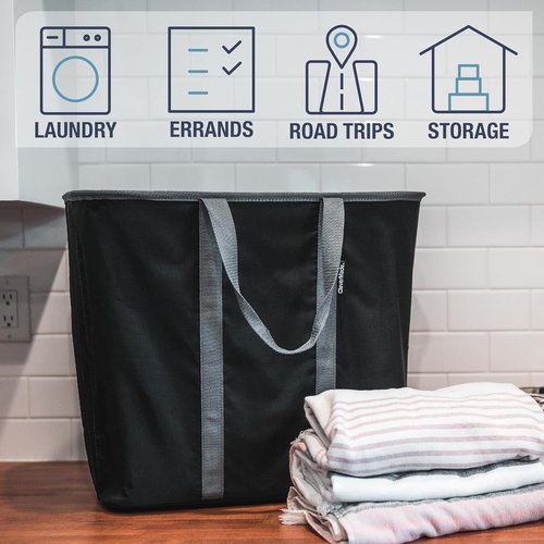 CleverMade Collapsible Laundry Caddy - XXL 64L Foldable Hamper & Tote, Space-Saving Organizer - Black Gray, 2 Pack