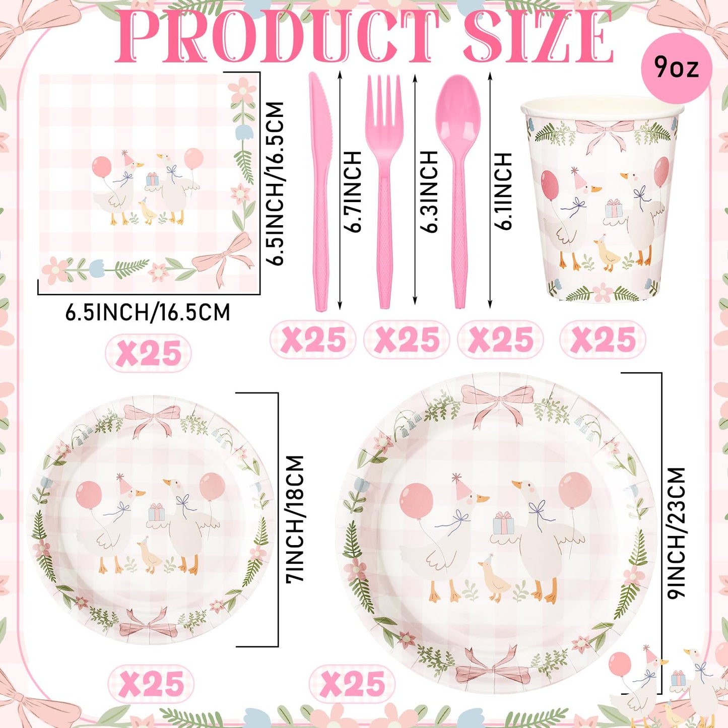 Havawish 175 Pcs One Silly Goose Birthday Decoration Party Tableware Set for 25 Guest Girl Pink One Silly Goose Birthday Decor Baby Shower Plate Cup Napkin Fork Knife Spoon for 1st Party Decoration