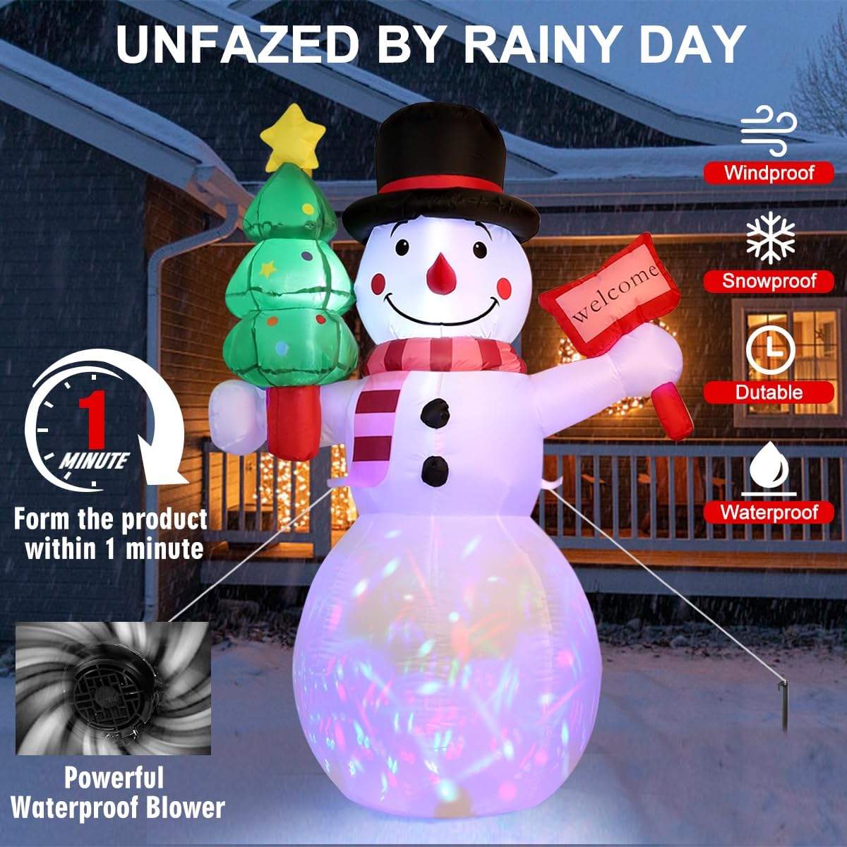 Skiennix 5Ft Christmas Inflatable Snowman - LED Lights for Outdoor Holiday Decor | Winter Yard Decoration