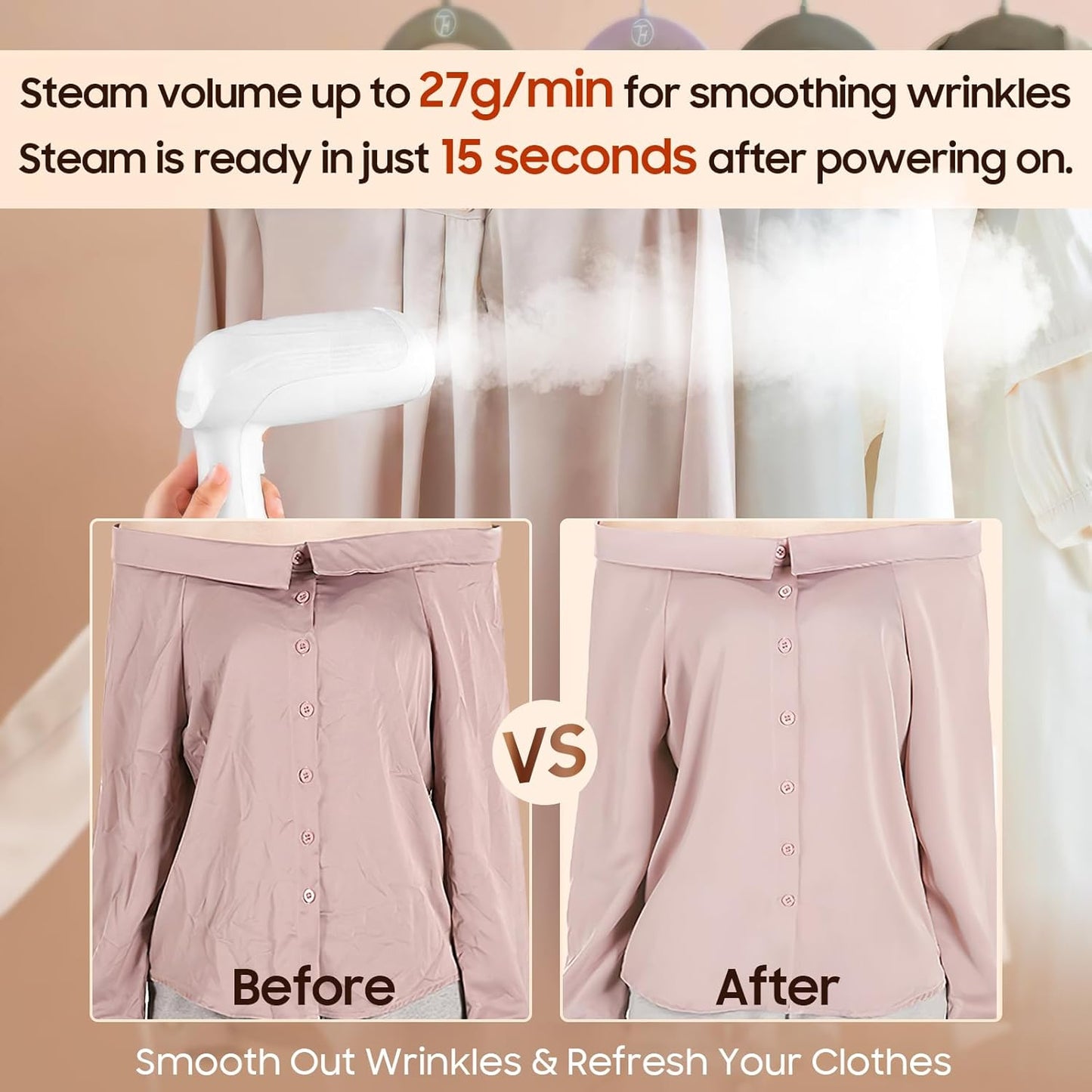 Skiennix Handheld Clothes Steamer - 1350W Portable Iron with Strong Steam for Home, Office, Travel