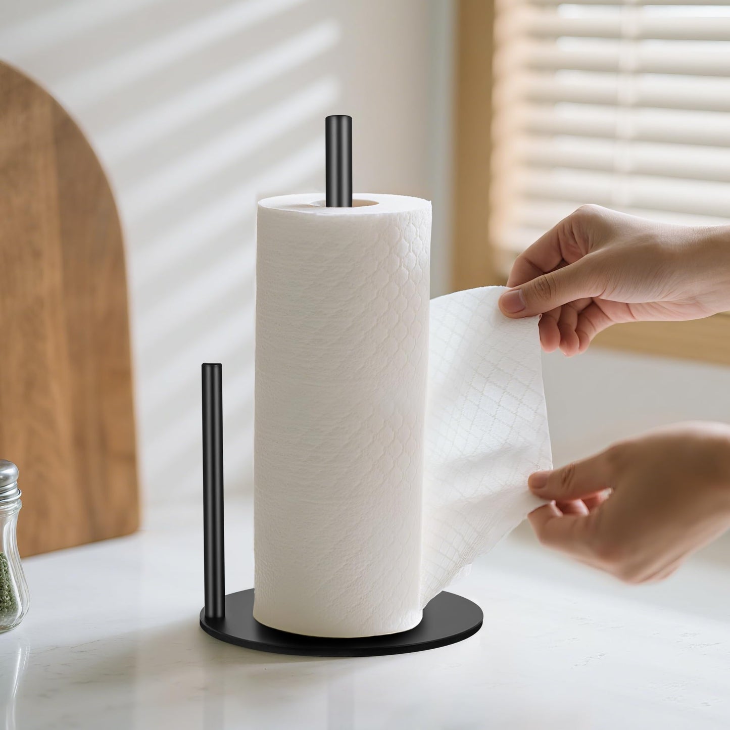 Paper Towel Holder Countertop, Paper Towel Holder Black, Stainless Steel Paper Towel Holders for Standard and Large Size Paper Rolls