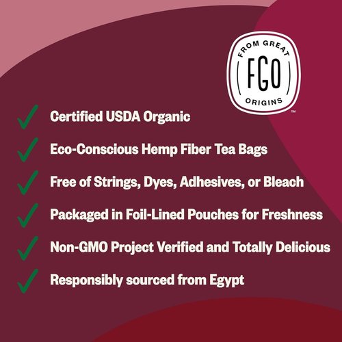 FGO Organic Hibiscus Tea - Caffeine-Free Eco-Conscious Tea Bags | 100 Count Pack