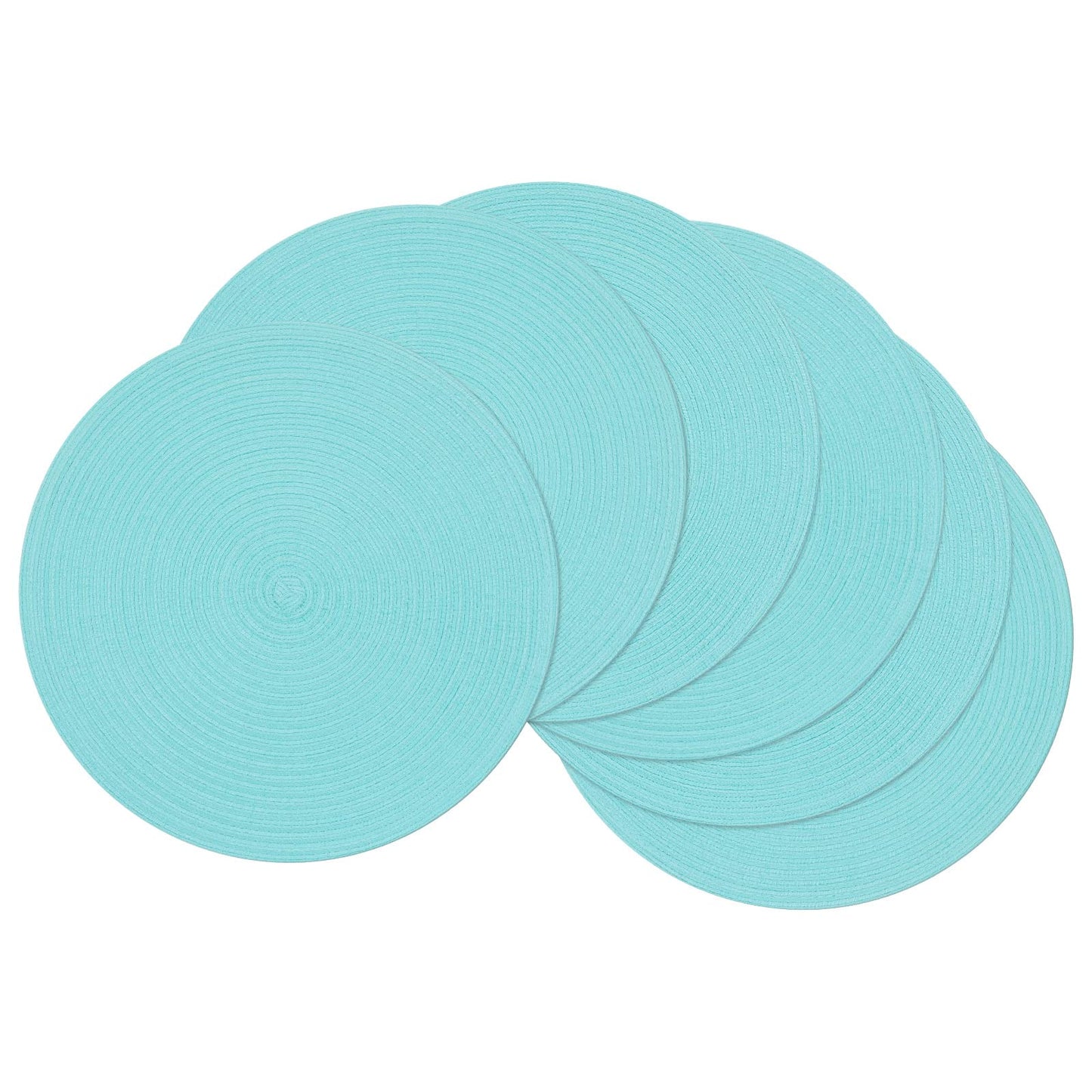 SHACOS Round Placemats Set of 4 Washable 15 inch Round Table Mats Cotton Polyester Woven Braided Place Mats for Dining Table Wedding Party Decor (Aqua, 4)