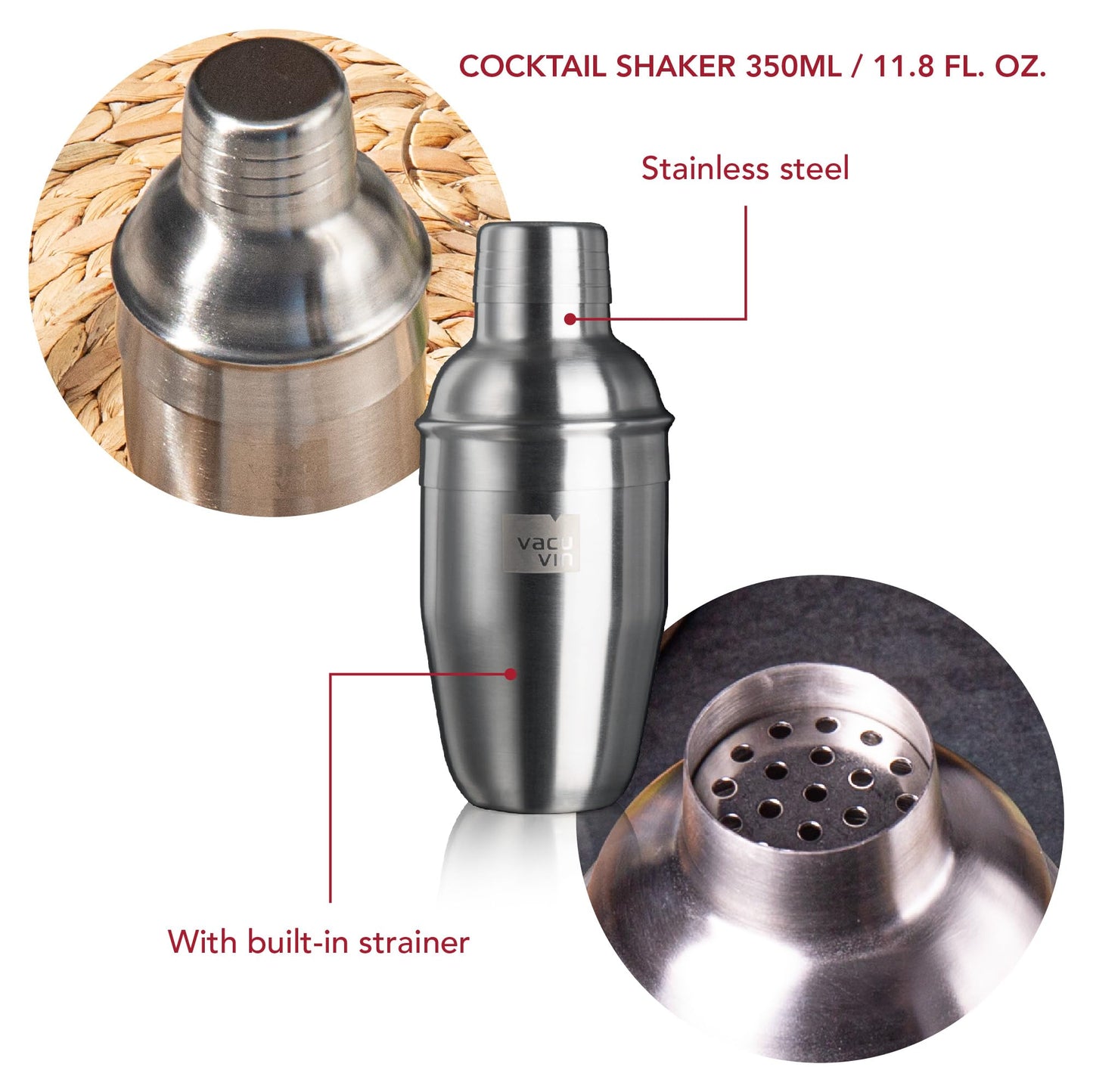 Vacu Vin Cocktail Set – 3-Piece Bar in a Box Starter Kit – Includes Muddler, Jigger & Recipe Guide – Compact Home Bartending Set for Beginners – Easy Cocktail Making Kit & Gift Idea
