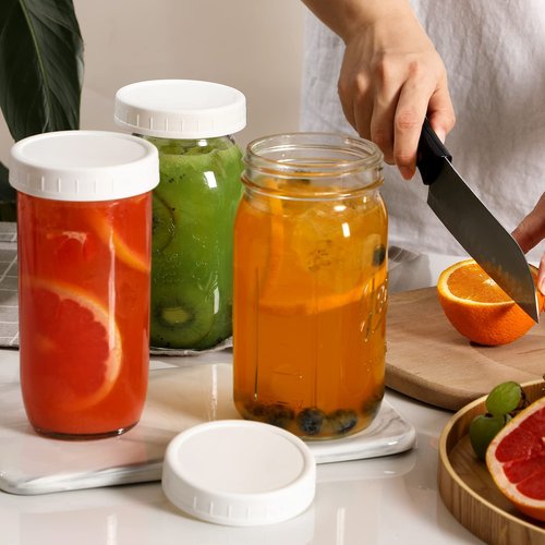 AOZITA [10 Pack] WIDE Mouth Mason Jar Lids for Ball, Kerr and More - White Plastic Storage Caps for Mason/Canning Jars - Leak-Proof, Dishwasher Safe & Food Grade