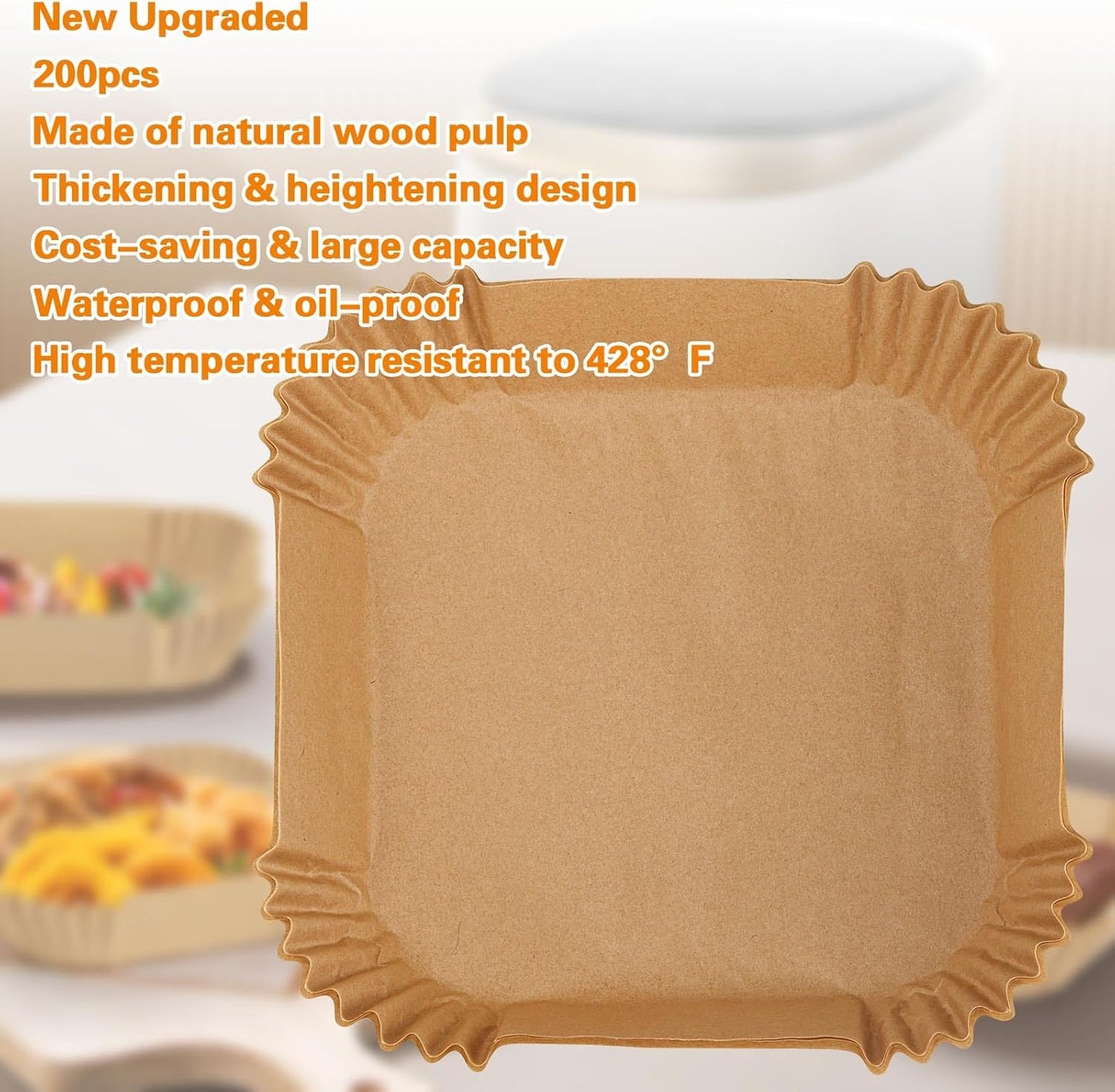 Skiennix Air Fryer Paper Liners - 200 Pcs Non-Stick Parchment for Frying & Baking | 6.3 Inch Square