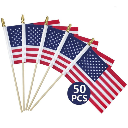 50 Packs Small American Flags on Stick,American Flag for Outside 4x6,Mini Flags/Small US Flags/USA flag 4th of July Decorations Outdoor,Fourth of July Decorations for Home,Memorial Day Decor