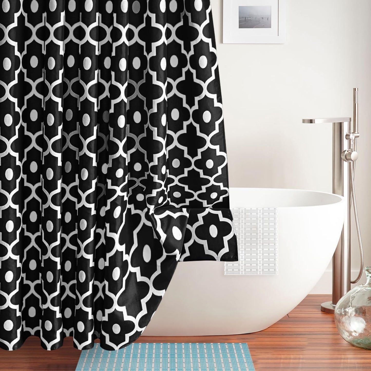 Biscaynebay Textured Fabric Shower Curtains for Bathroom 72" X 72", Black Morocco Pearl Printed Linen Modern Hotel Luxury Quality Cloth Bath Curtains Machine Washable