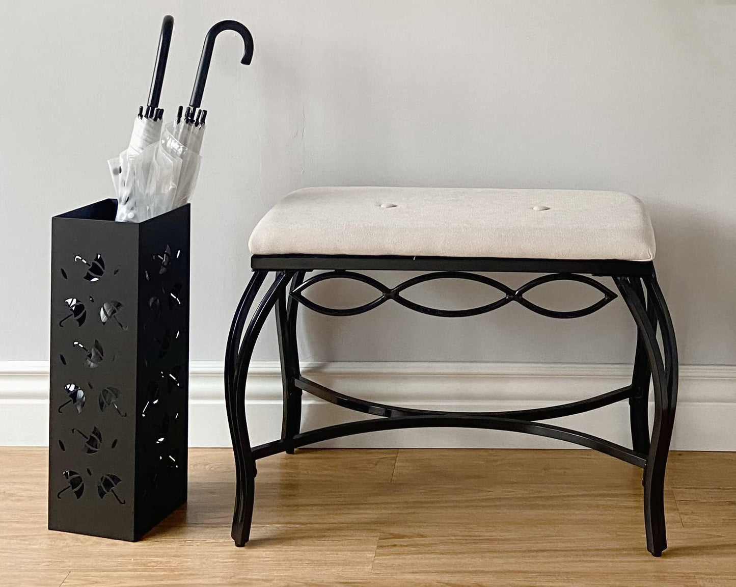 Mango Steam Heather Gray Shoe Bench - Vanity Seat for Makeup Room, Dressing Stool, Entryway Bench - Powder Coated, Upholstered, Space Saving