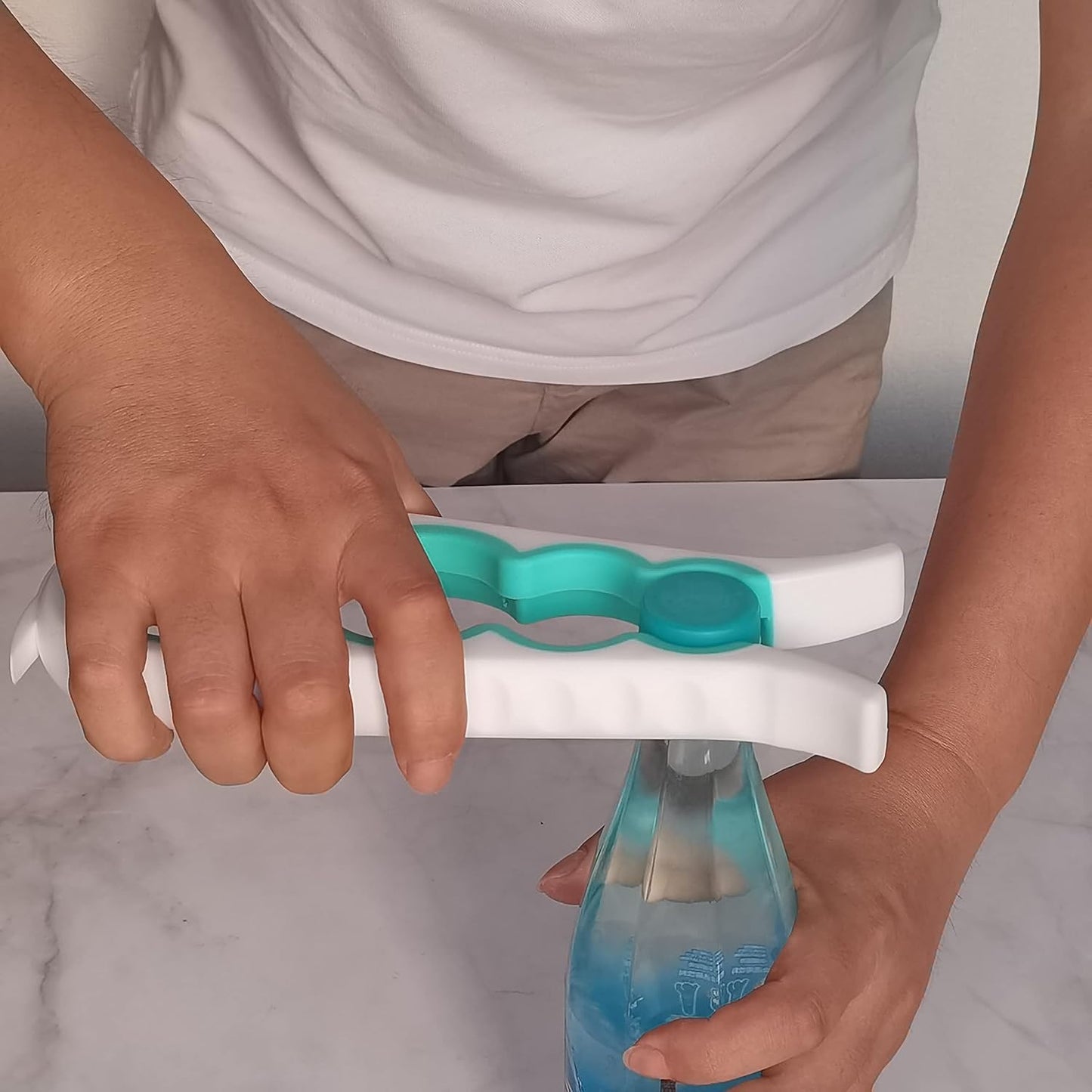 Otstar Jar Opener | Easy Grip Bottle & Can Opener for Seniors with Arthritis - White & Cyan