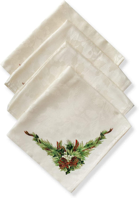 Christmas Ribbons Cloth Napkins Set of 4 | 19" Fabric Napkins for Holiday Table Decor