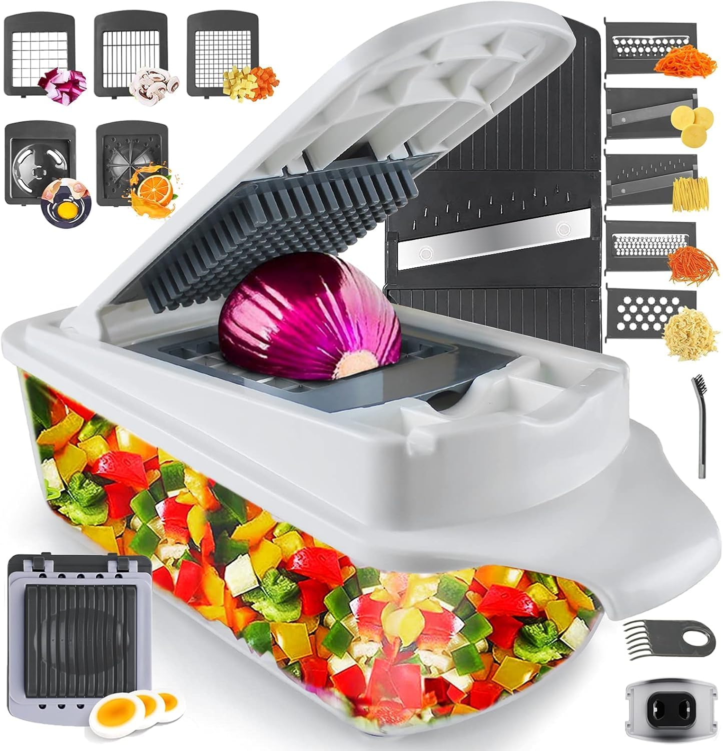 RüK Vegetable Chopper - 22-in-1 Multi-Function Mandoline Slicer with 11 Blades & Lemon Squeezer | Perfect for Onions, Tomatoes, and More