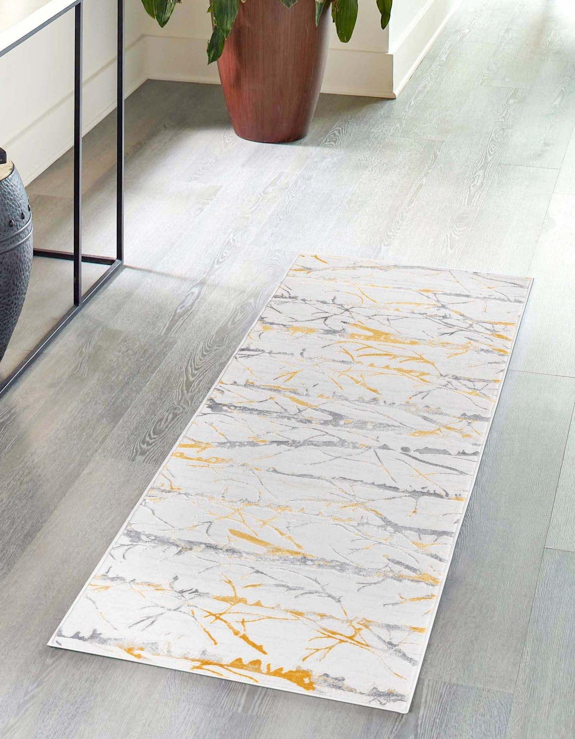 Unique Loom Finsbury Collection Area Rug - Anne (2' x 8' Runner, Yellow and Gray/ Ivory)