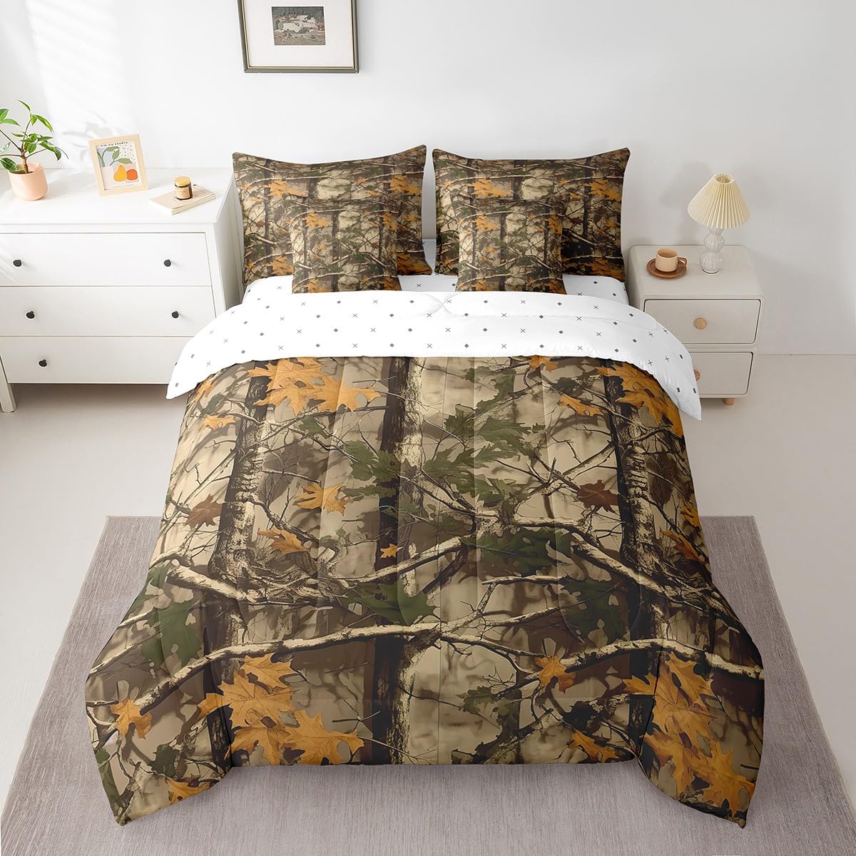 Feelyou Kids Branch Twin Comforter Set with Sheets Leaf Pattern 7 Pieces Bedding Set for Boys Girls Teens Camo Bed in a Bag Nature Theme Bed Set Bedroom