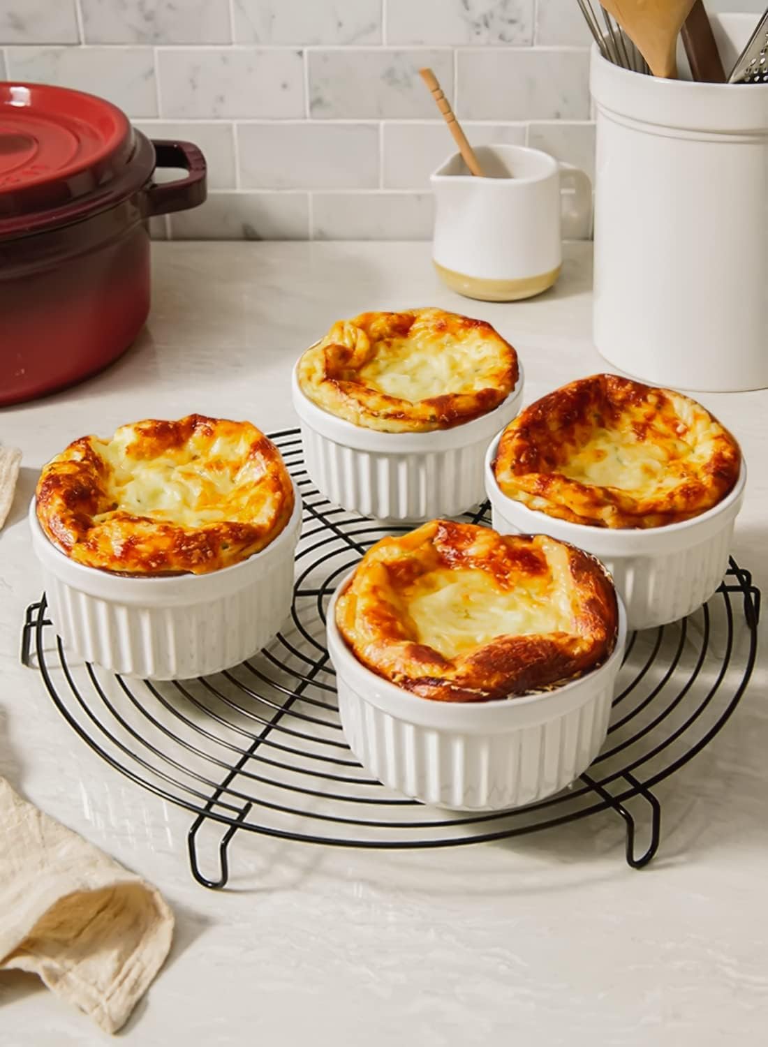 LE TAUCI Ramekins - 8 OZ Oven Safe Ceramic Custard Cups Set of 6 | White Souffle & Dipping Dishes