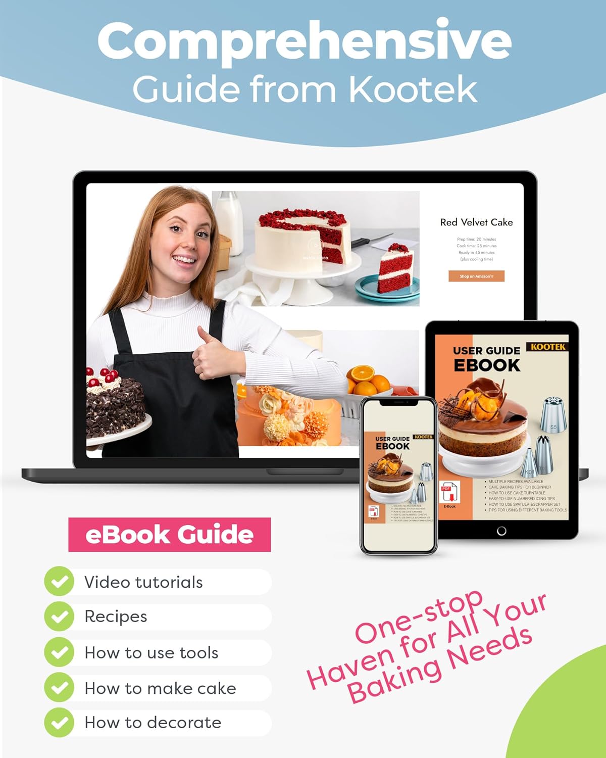 Kootek 32-Piece Cake Decorating Kit - 24 Icing Piping Tips & 2 Reusable 12-Inch Bags