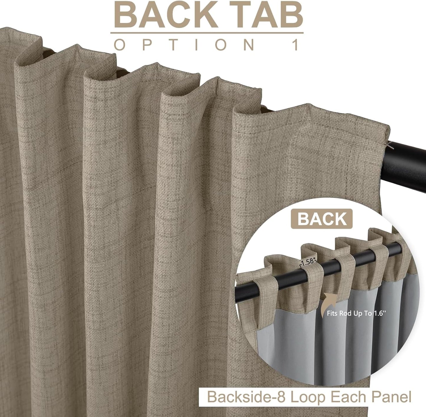 Skiennix 100% Blackout Linen Curtains - Thermal Insulated Drapes for Bedroom | 2 Panels, 50" W x 63" L