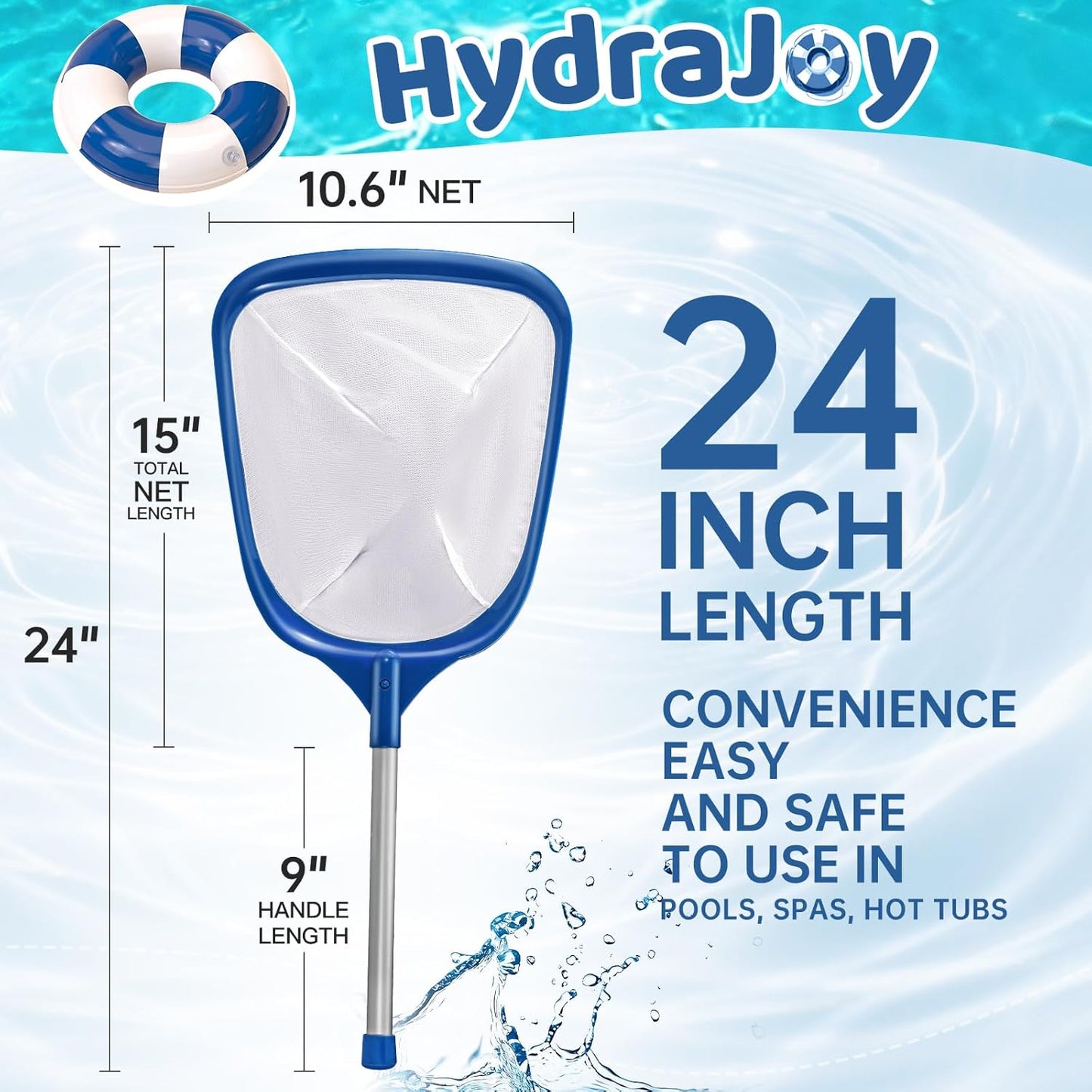 Skiennix Pool Skimmer Net - Professional Leaf Rake Cleaning Tool with Fine Nylon Mesh Bag - Blue & White