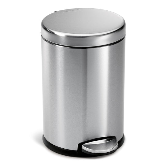 simplehuman Round Bathroom Step Trash Can - 4.5 Liter | Brushed Stainless Steel Finish
