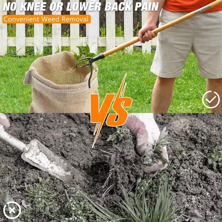 Skiennix Stand Up Weed Puller Tool - Long Handle, 4-Claw Steel Head for Easy Weeding