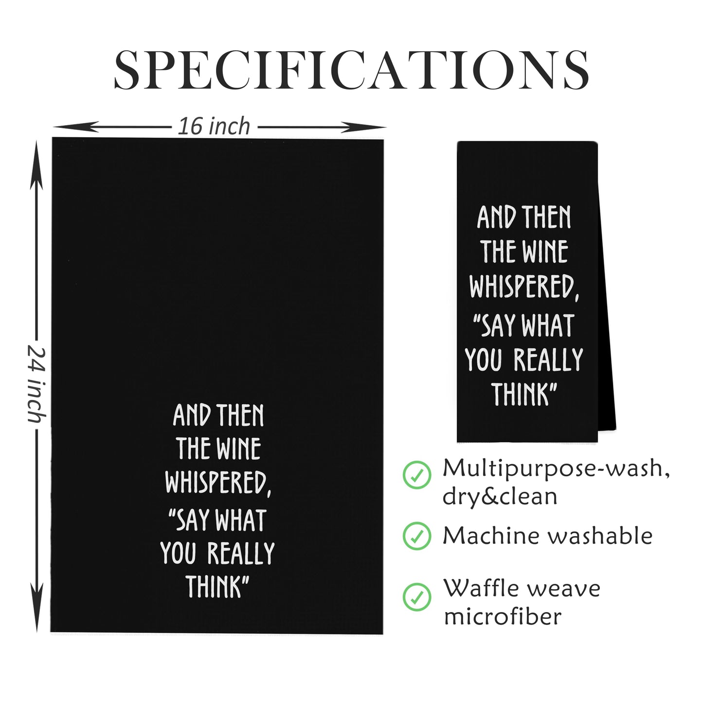 Gqtt Wine Lovers Dish Towel - Funny Kitchen Towels, Decorative Waffle Weave, Tea Hand Towel, 1624 Inches (Black)
