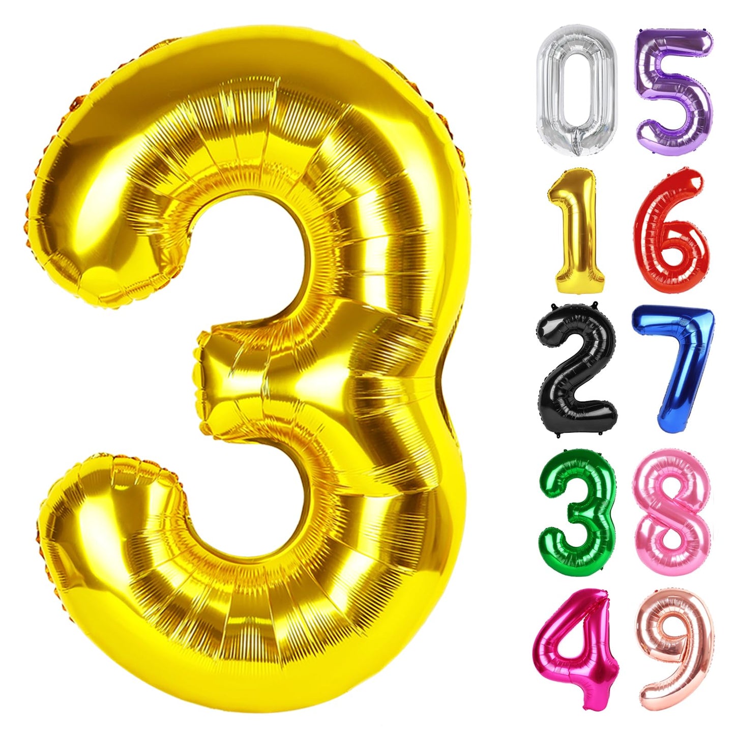 Gold Number 3 Balloon 40 Inch, 3rd Birthday Celebration Supplies for Girls Boys Women Men, 3 Balloon for Girls Boys Theme Party