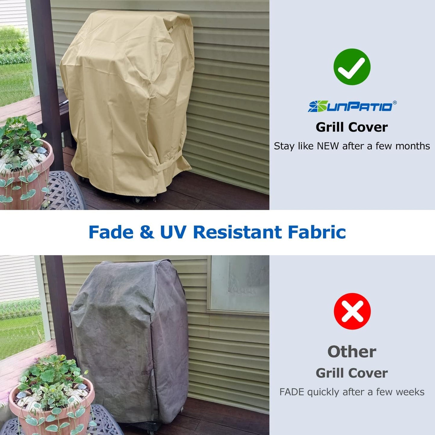 SunPatio 32-Inch Heavy Duty Waterproof Grill Cover - UV & Fade Resistant for Weber, CharBroil, Nexgrill | Beige