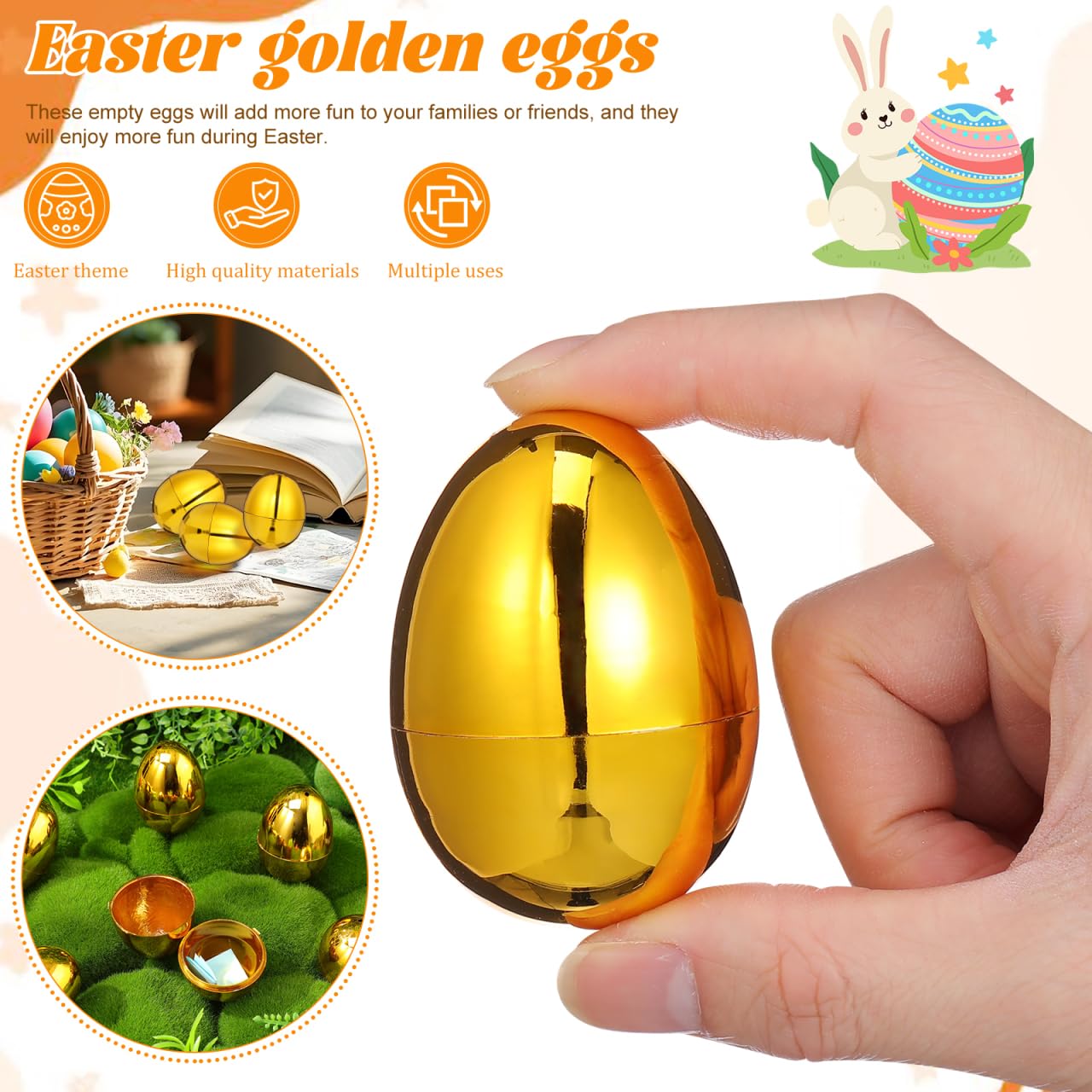 MAGICLULU 12pcs Bright Gold Easter Eggs, Fillable Plastic Empty Gold Egg for Hunt Basket Stuffers, Classroom Prizes Easter Party Decor, Easter Eggs Hunt Basket Stuffers Fillers