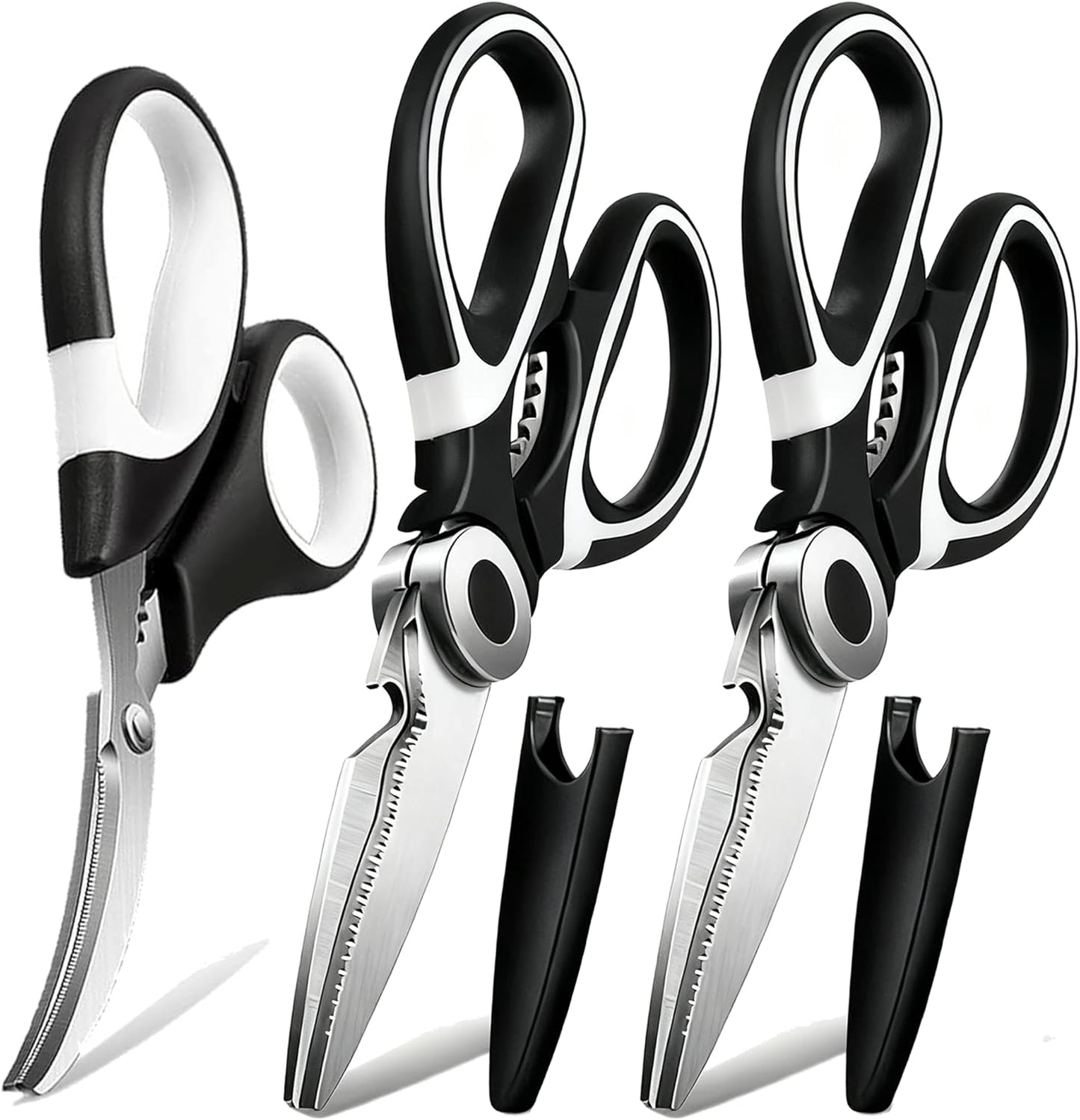 OMDAR Kitchen Scissors - Heavy Duty Stainless Steel Cooking Shears | 3-Pack for Meat, Food & Poultry