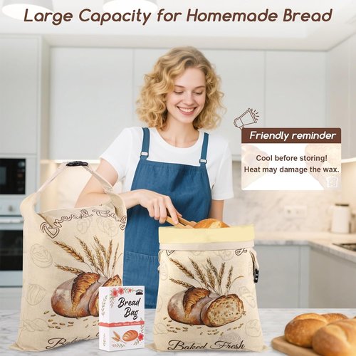 Beeswax Bread Bags - XL 17x13 Inch Reusable Storage for Homemade Sourdough | Keep Bread Fresh
