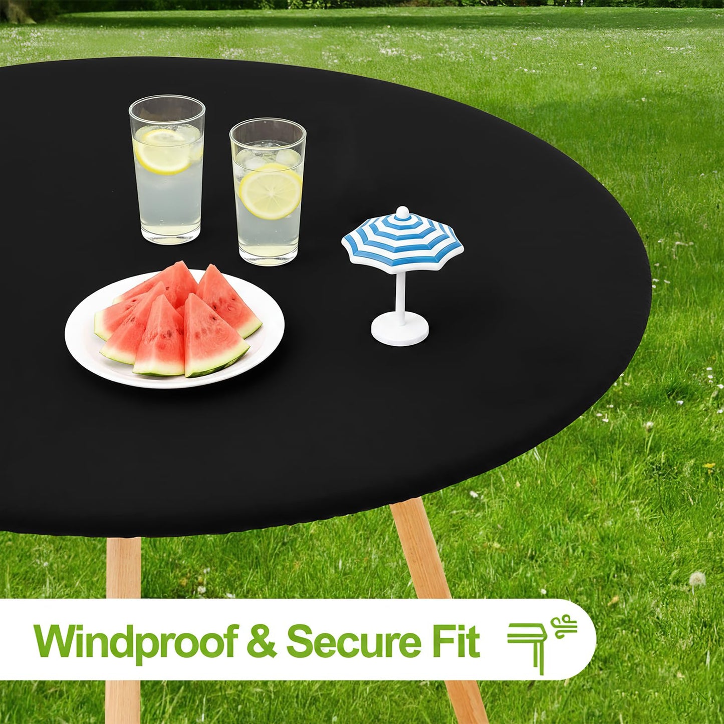Smiry Round Spandex Tablecloth, Elastic Fitted Washable Tablecloths for 42"-50" Tables, Waterpoof Stretch Picnic Table Cover for Dining, Indoor and Outdoor, Black