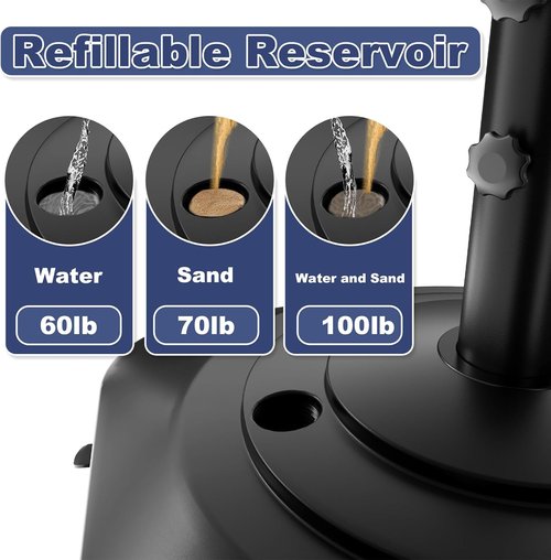 Heavy Duty Patio Umbrella Base by [Brand Name] - Fillable 100lb Mobile Stand with Wheels | Windproof Outdoor Holder for Deck, Poolside, Lawn
