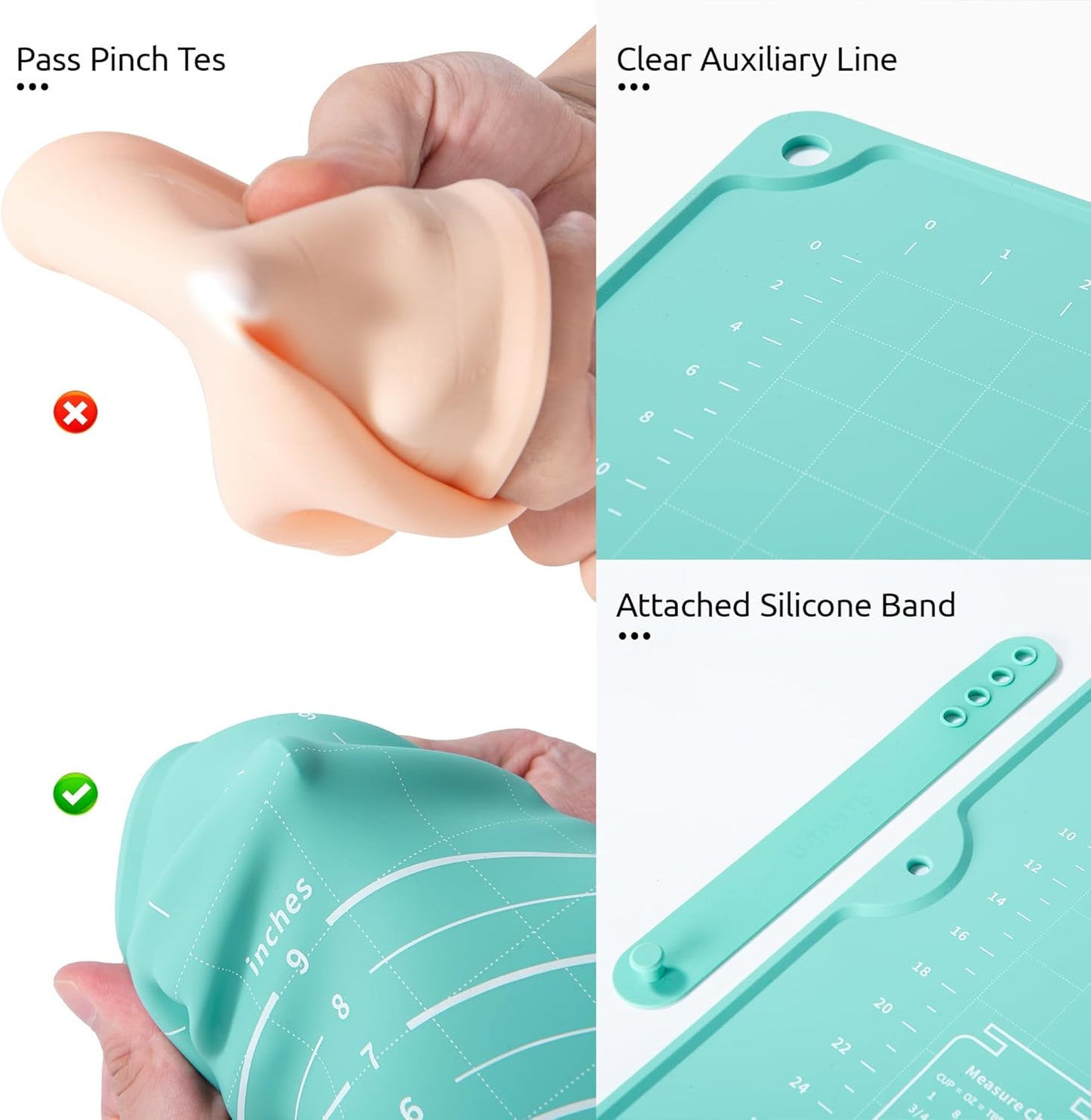 U-Taste Large Pastry Mat - 28"x20" Food-Grade Silicone Baking Sheet with Non-Stick Surface & Clear Measurements (Aqua Sky)