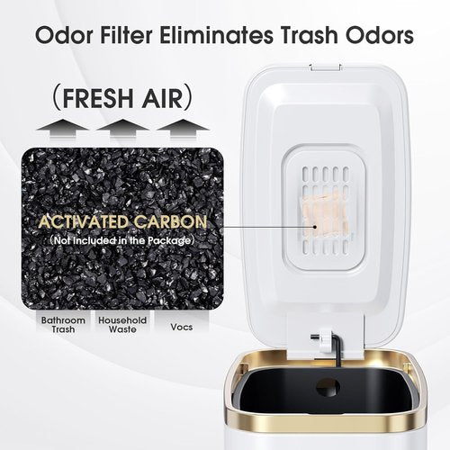 CEROELDA Stainless Steel Small Bathroom Trash Can - Soft Close Lid, 5L/1.3 Gal, Slim Design | White
