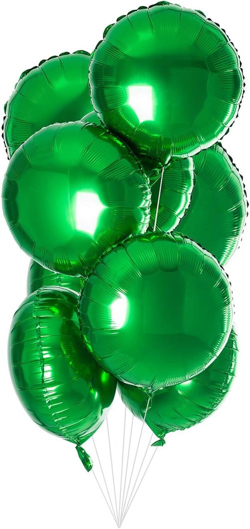 18" Green Round Mylar Foil Balloons - Helium Birthday Party & Baby Shower Decorations | Pack of 20
