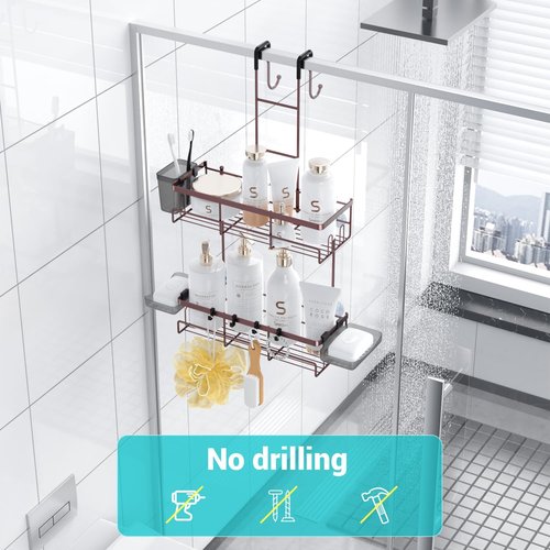 Aitatty Over The Door Shower Caddy - Rustproof Hanging Organizer for Bathroom | Bronze Finish