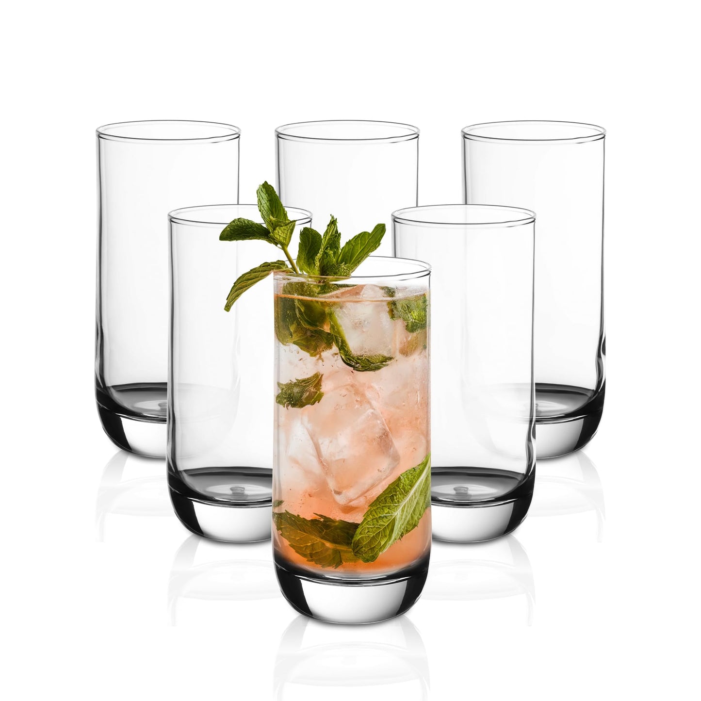 Vikko Drinking Glasses, 12 Oz Drinking Glasses Set of 6, Crystal Clear Glass Cups for Water or Juice, Highball Glass Tumbler & Water Glasses for Drinking