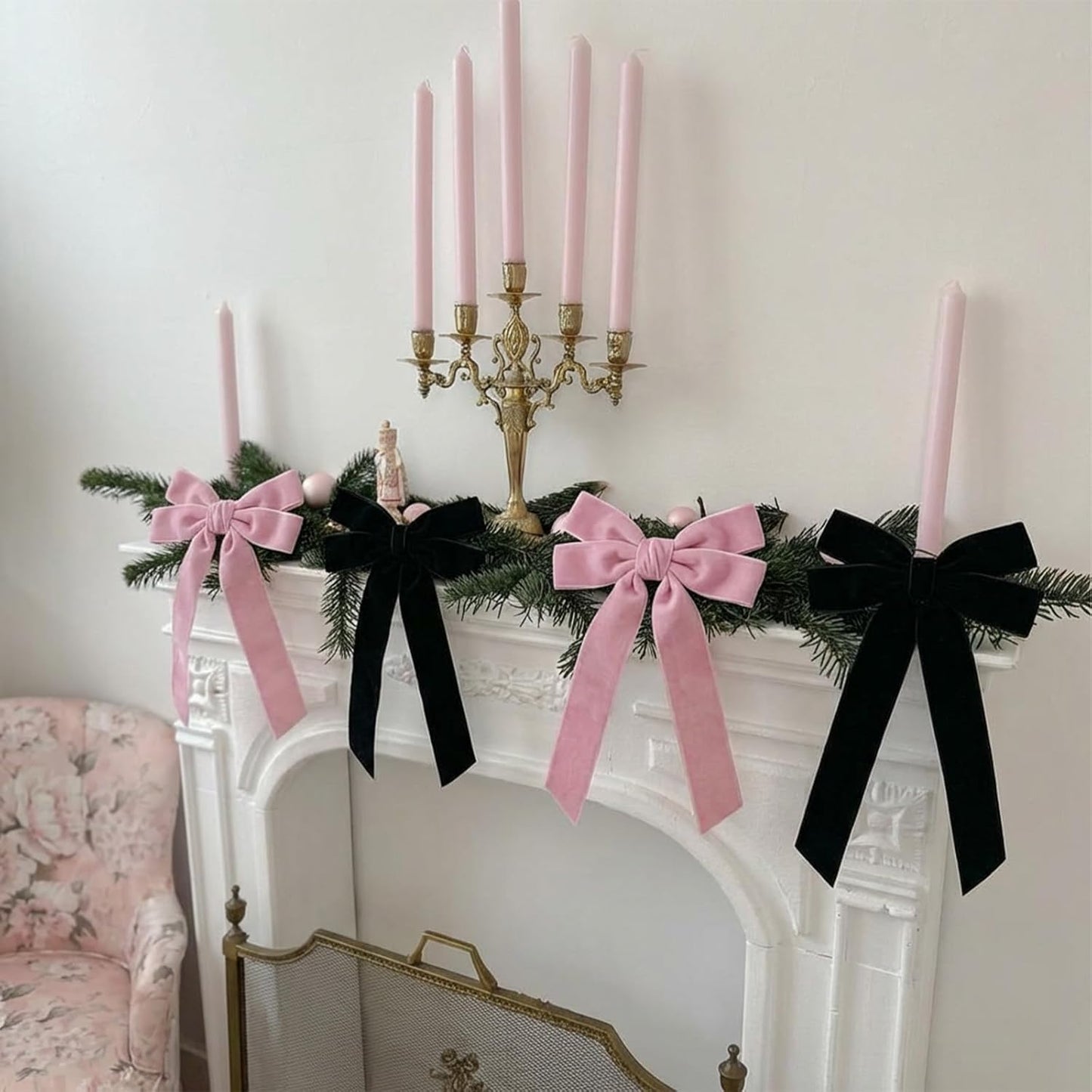 Skiennix Velvet Bows - 12 Pcs Pink & Black Pre-Tied Ribbon Bows for Y2K Coquette Decor | Ideal for Bachelorette & Sweet 16 Parties