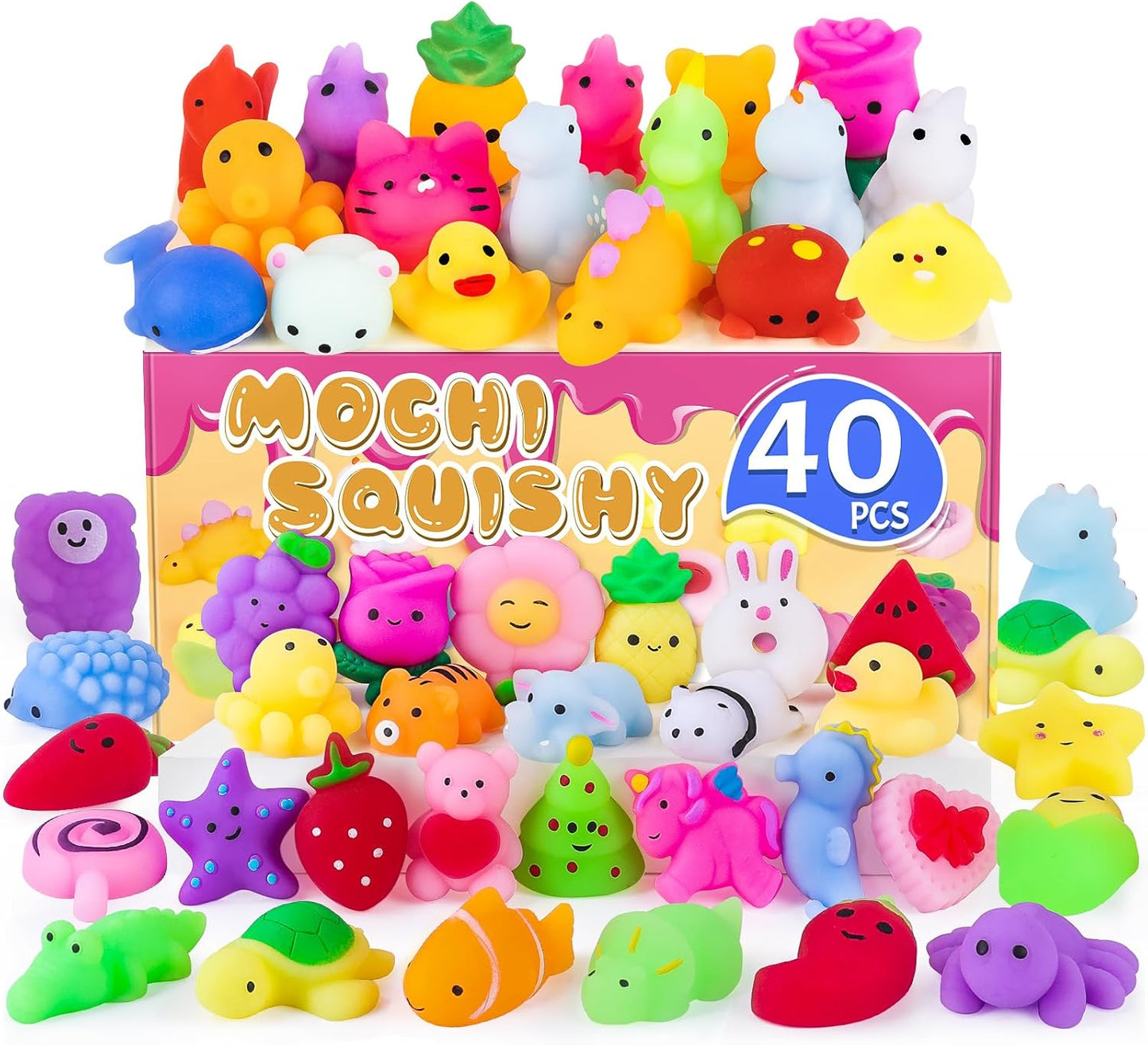 VISCOO 40 Pack Squishy Toys - Kawaii Mochi Party Favors for Kids | Easter Basket Stuffers & Classroom Prizes