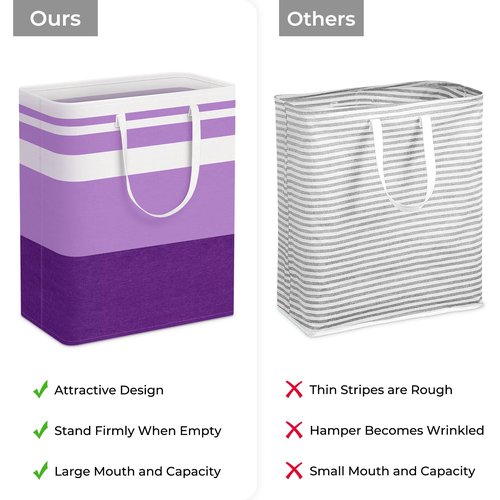 HomeHacks 2 Pack Large Laundry Baskets, Waterproof, Freestanding Laundry Hampers, Collapsible Clothes Hamper with Reinforced Handles in Laundry, College Dorm, Bathroom, Bedroom (Purple, 125Lx2)