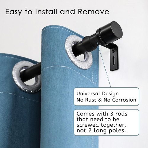 Byondeth Adjustable Curtain Rods - 16 to 60 Inches | 1 Inch Diameter with Black Aluminium Finials