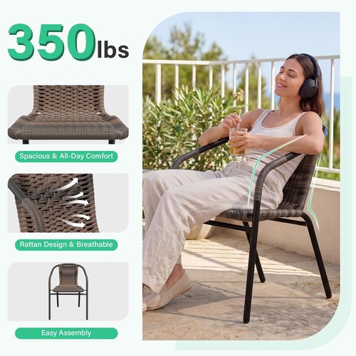 JEAREY Rattan Dining Chairs Set of 4 - All-Weather Stackable Outdoor Seating for Lawn & Garden, Brown