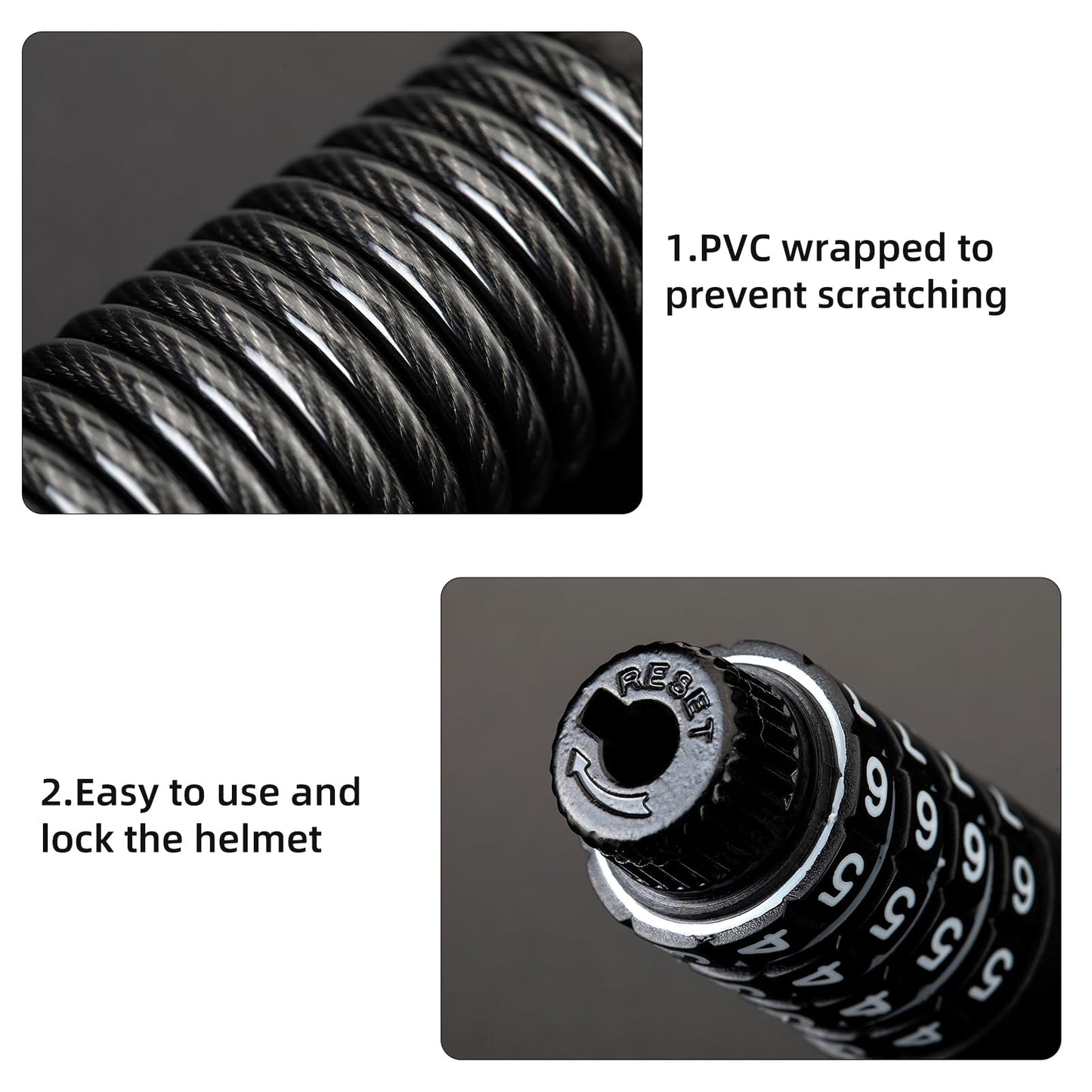ROCKBROS Motorcycle Helmet Lock - 4 Digit Retractable Cable Lock for Bike, Stroller, Luggage