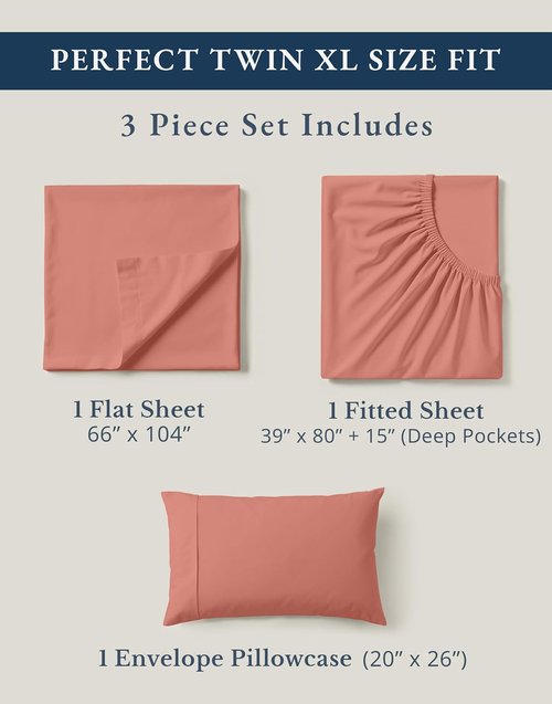 **LANE LINEN 100% Organic Cotton Twin Sheet Set - Soft, Comfy Premium Bedding in Rose Dawn**