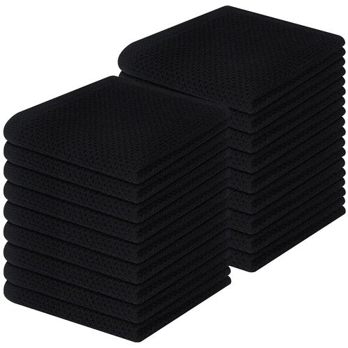 Homaxy 100% Cotton Waffle Weave Kitchen Dish Cloths, Ultra Soft Absorbent Quick Drying Dish Towels, 12 x 12 Inches, 18-Pack, Black